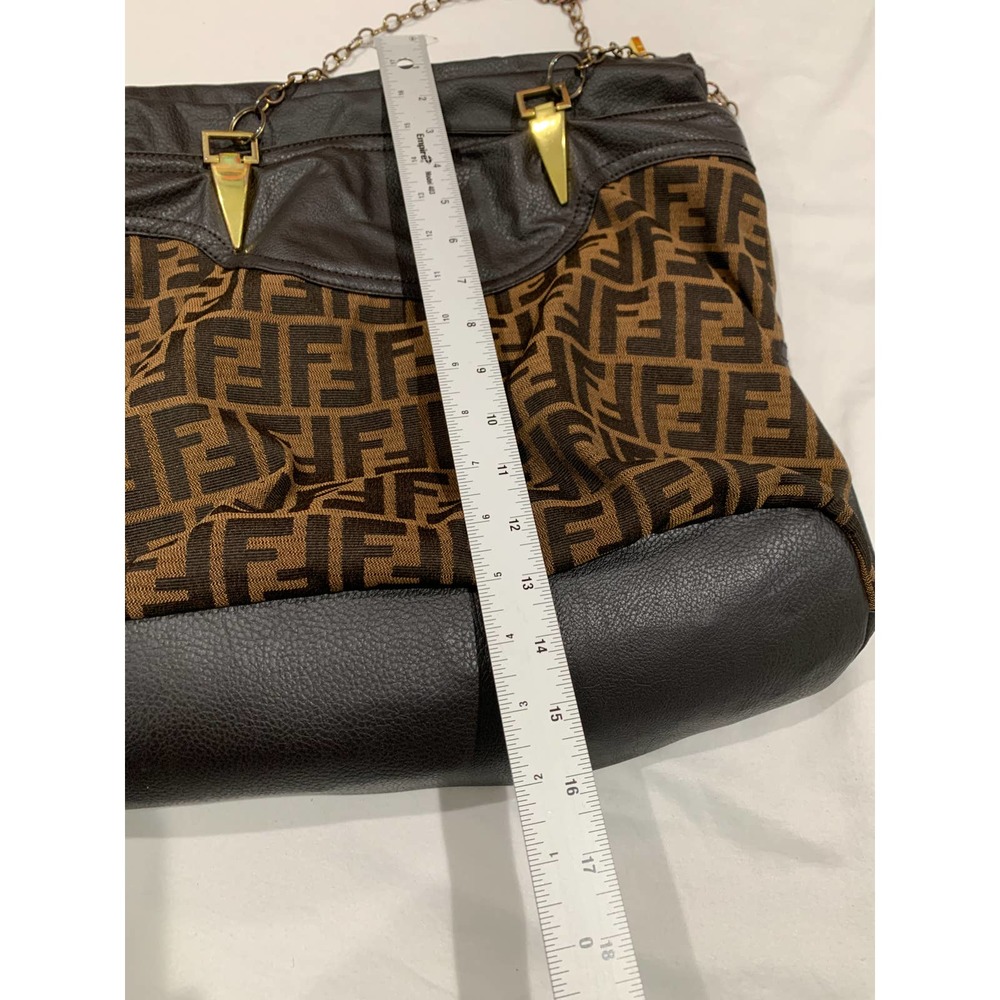 FENDI Selleria 1925 Bag Nylon Brown with Chain Made in Italy - Picture 15 of 16